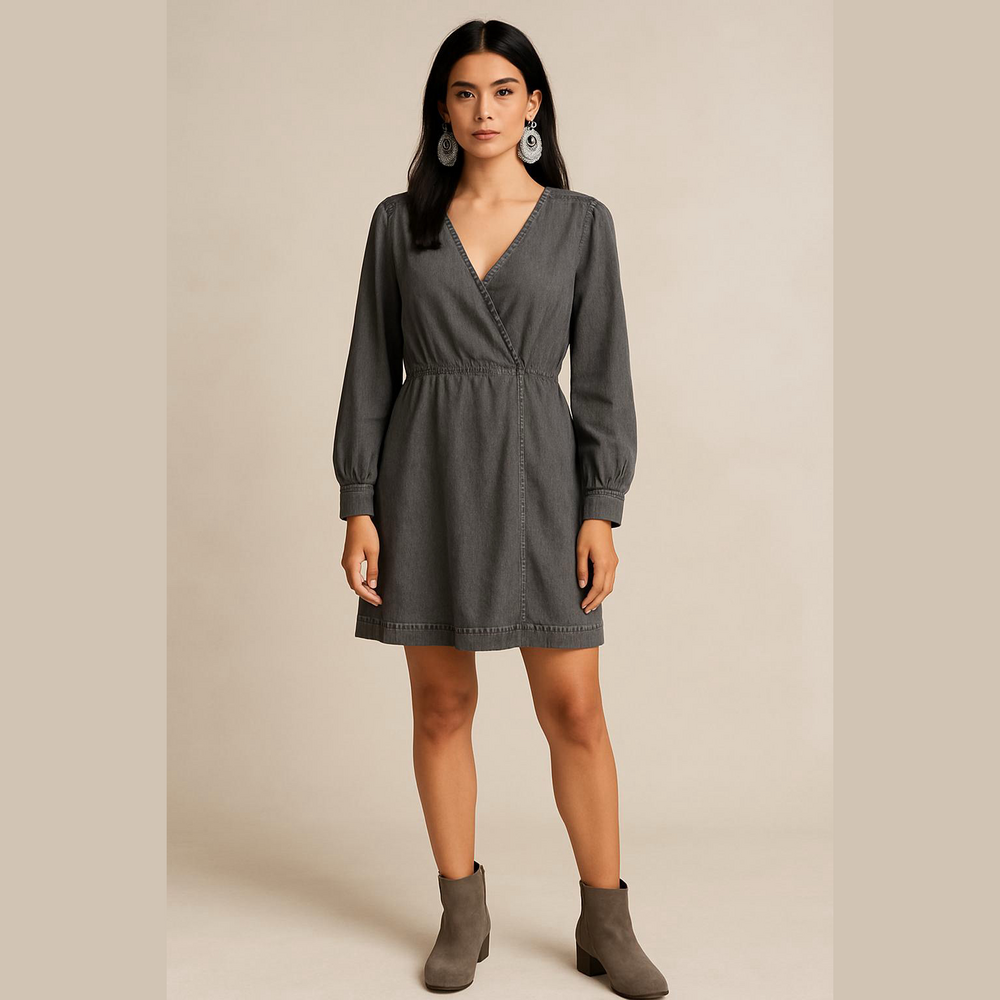 Who What Wear- Gray Sheath Dress with Bishop Sleeves size M
